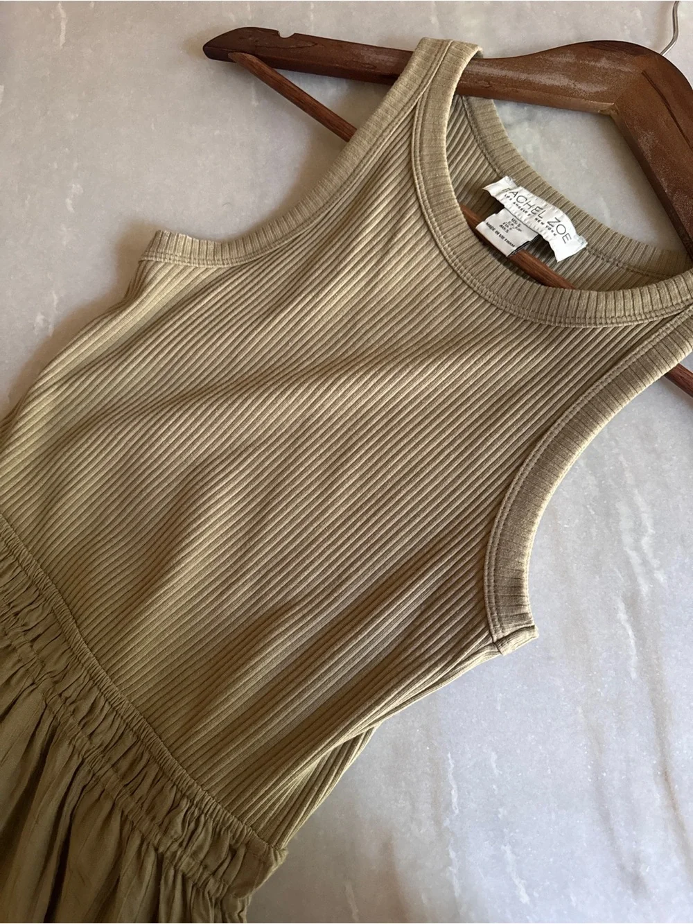 Rachel Zoe Olive Green Ribbed Tank & Flowing Midi Skirt Dress - Size S - Picture 5 of 6